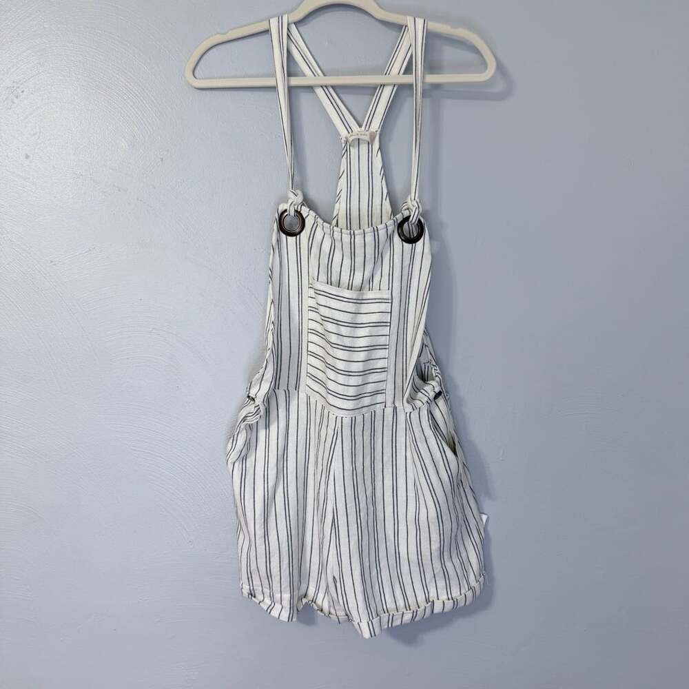 Altar'd State White and Black Striped Cotton Overalls Romper Shorts L
